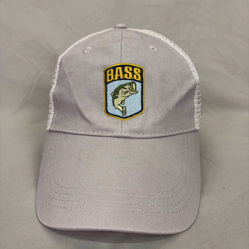 B.A.S.S. Trucker Hat Fishing Member Mens OSFM Gray White Mesh Snapback